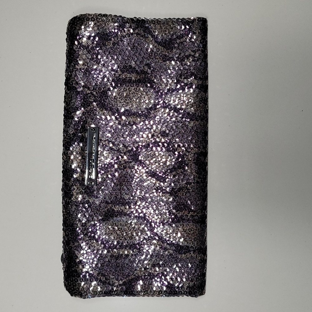 Sequin Snakeskin Print Foldover Clutch
